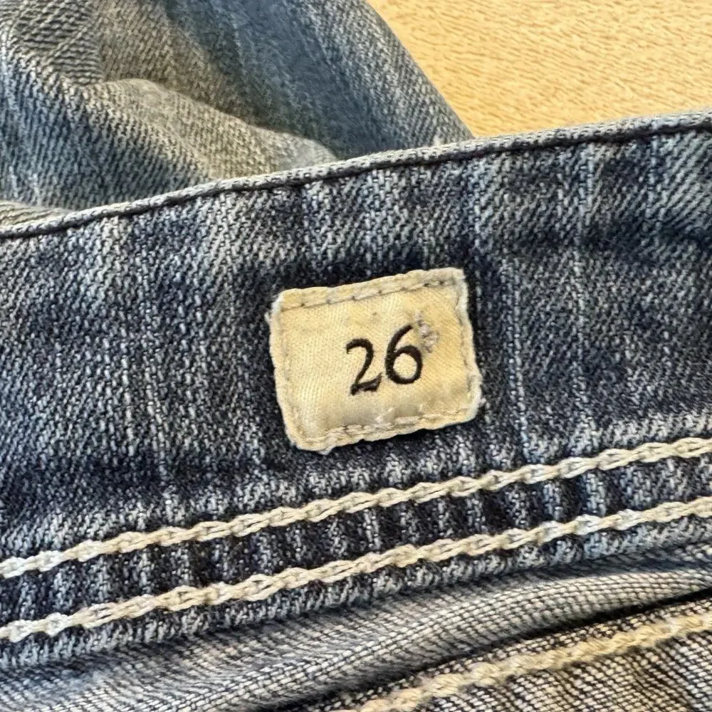 BKE‎ Denim Sabrina Crop Jeans Womens Size 26 Medium Wash Distressed Thick Stitch